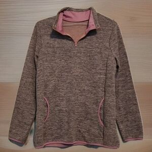 Brown and Pink Quarter-Zip Pullover Sz L